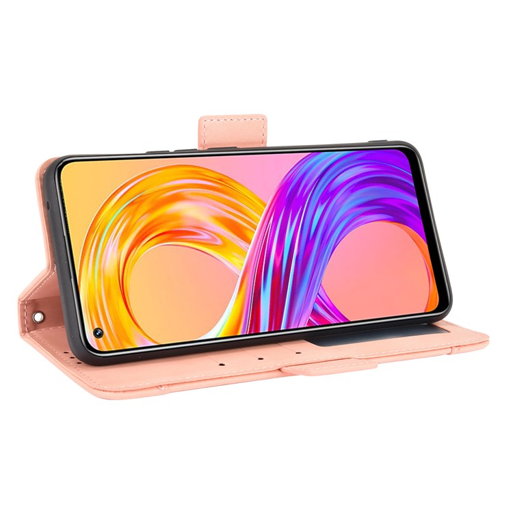 Multiple Card Slots Design Leather Phone Case Cover Wallet Stand for Realme 8 4G/8 Pro 4G - Pink
