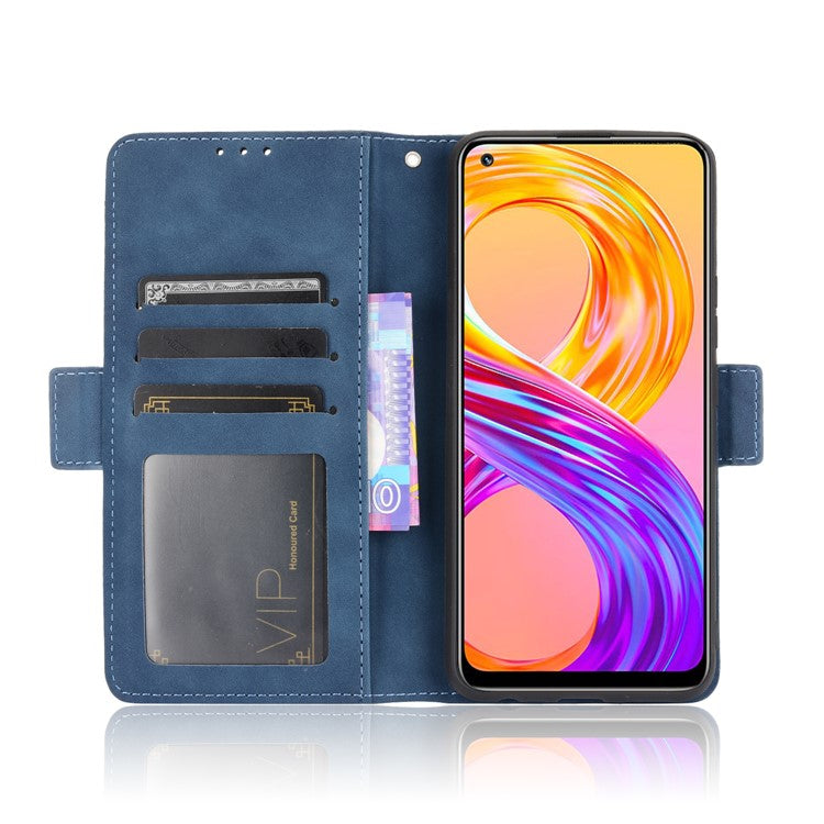Multiple Card Slots Design Leather Phone Case Cover Wallet Stand for Realme 8 4G/8 Pro 4G - Blue