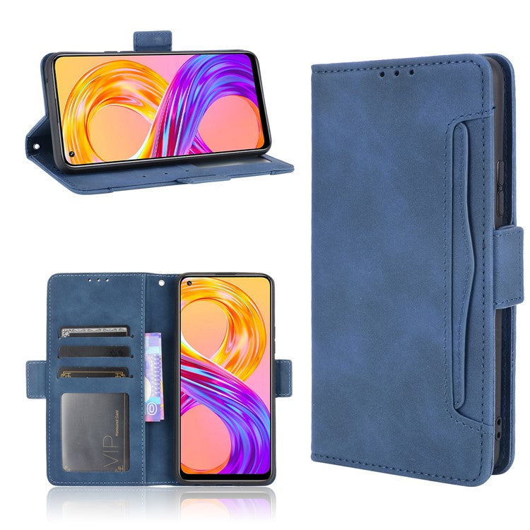 Multiple Card Slots Design Leather Phone Case Cover Wallet Stand for Realme 8 4G/8 Pro 4G - Blue