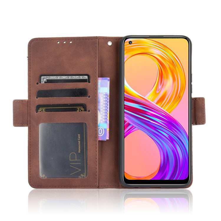 Multiple Card Slots Design Leather Phone Case Cover Wallet Stand for Realme 8 4G/8 Pro 4G - Brown