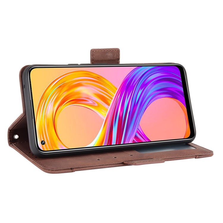 Multiple Card Slots Design Leather Phone Case Cover Wallet Stand for Realme 8 4G/8 Pro 4G - Brown