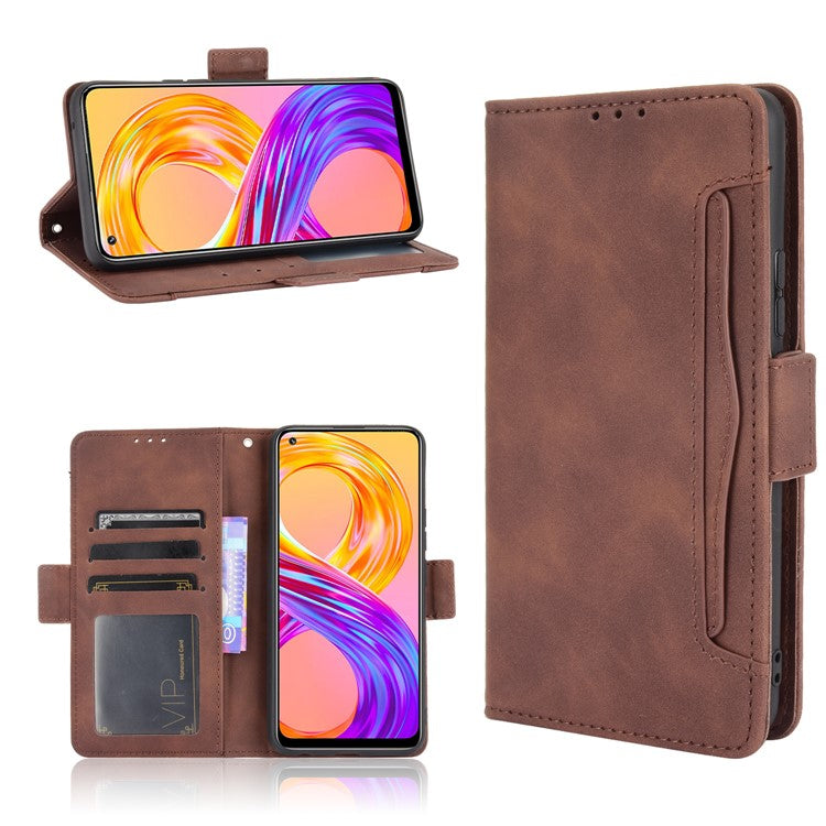 Multiple Card Slots Design Leather Phone Case Cover Wallet Stand for Realme 8 4G/8 Pro 4G - Brown