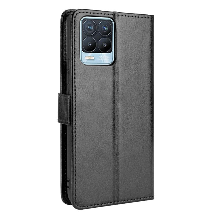 Crazy Horse Texture Wallet Stand Leather Phone Casing for Realme 8 4G/8 Pro 4G - Black