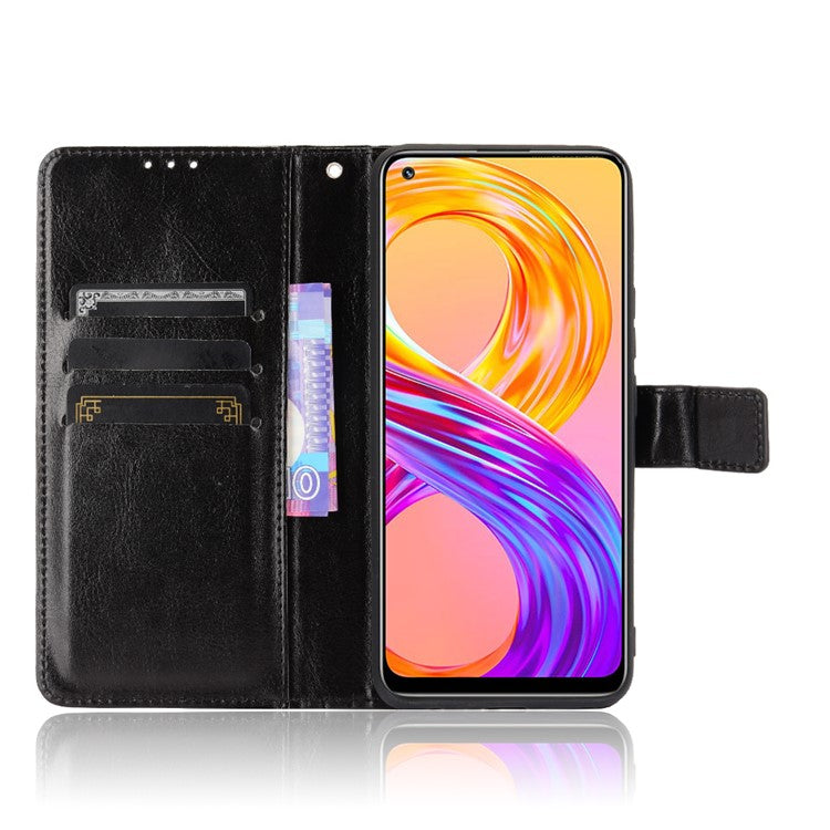 Crazy Horse Texture Wallet Stand Leather Phone Casing for Realme 8 4G/8 Pro 4G - Black