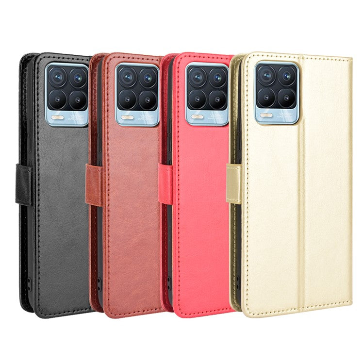 Crazy Horse Texture Wallet Stand Leather Phone Casing for Realme 8 4G/8 Pro 4G - Black