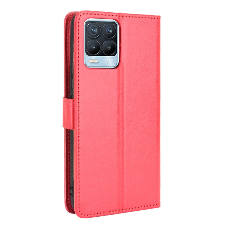 Crazy Horse Texture Wallet Stand Leather Phone Casing for Realme 8 4G/8 Pro 4G - Red