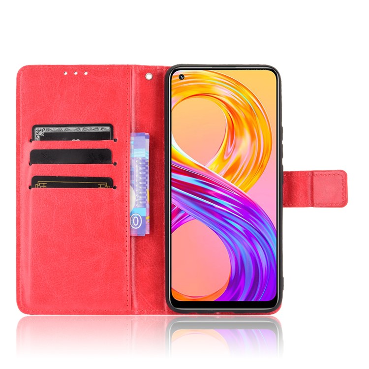 Crazy Horse Texture Wallet Stand Leather Phone Casing for Realme 8 4G/8 Pro 4G - Red