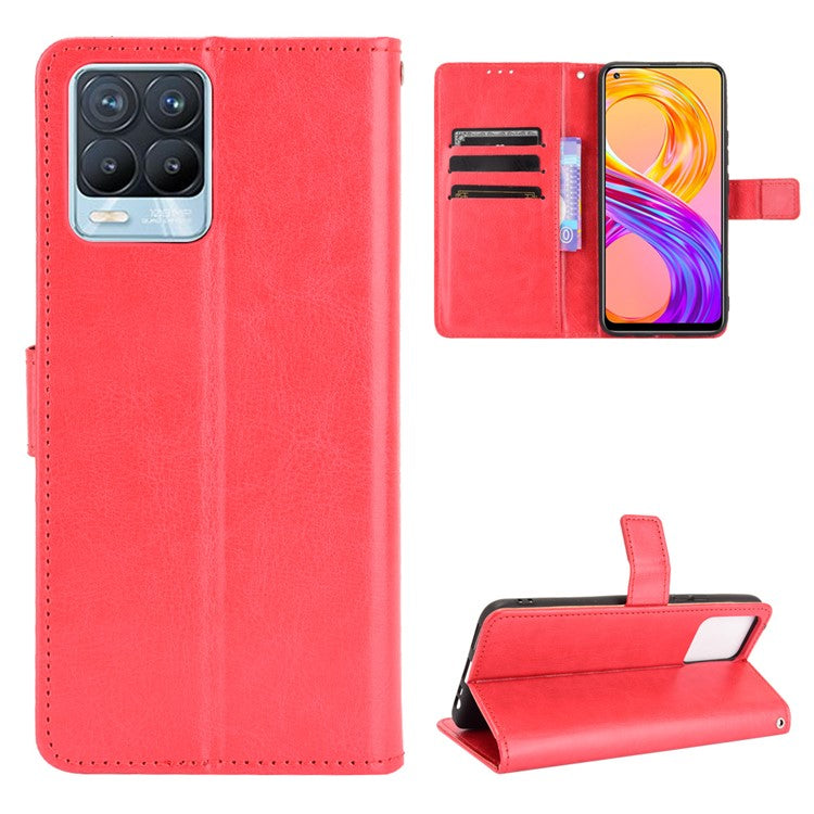 Crazy Horse Texture Wallet Stand Leather Phone Casing for Realme 8 4G/8 Pro 4G - Red
