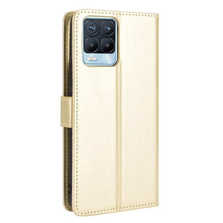 Crazy Horse Texture Wallet Stand Leather Phone Casing for Realme 8 4G/8 Pro 4G - Gold