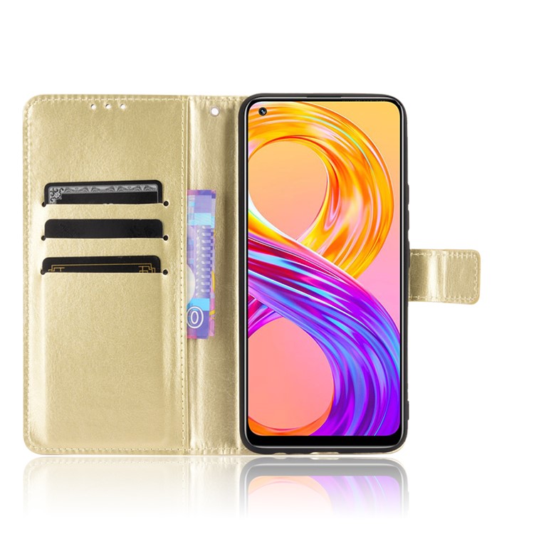 Crazy Horse Texture Wallet Stand Leather Phone Casing for Realme 8 4G/8 Pro 4G - Gold