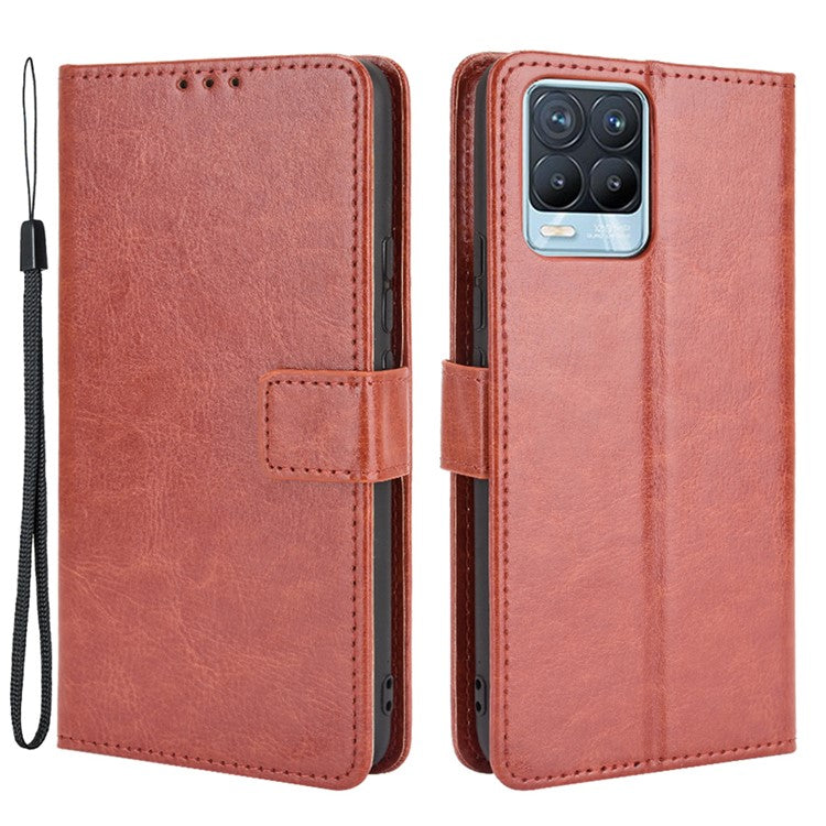 Crazy Horse Texture Wallet Stand Leather Phone Casing for Realme 8 4G/8 Pro 4G - Brown