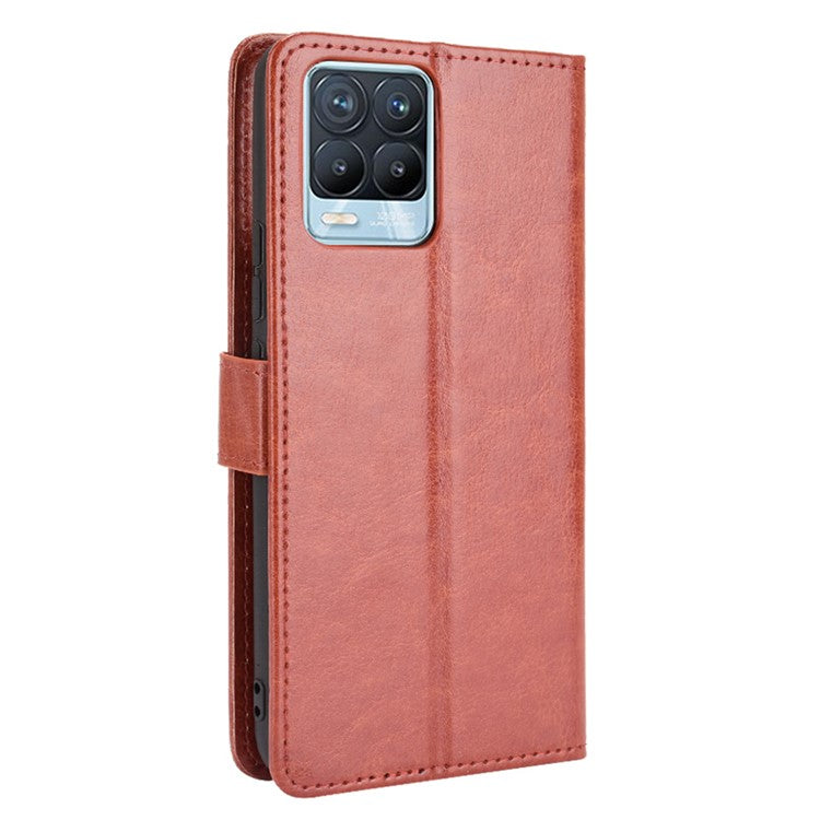 Crazy Horse Texture Wallet Stand Leather Phone Casing for Realme 8 4G/8 Pro 4G - Brown