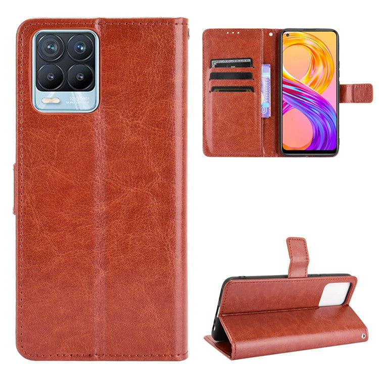 Crazy Horse Texture Wallet Stand Leather Phone Casing for Realme 8 4G/8 Pro 4G - Brown
