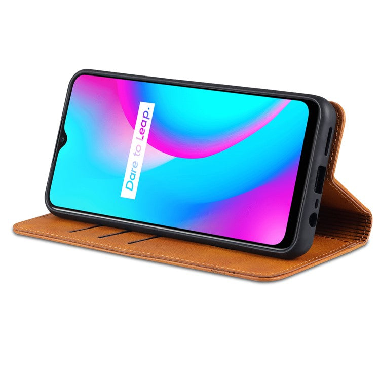 AZNS Stand Wallet Case Auto-absorbed Magnetic Leather Phone Shell for Realme C12/C15/C25/Narzo 30A - Blue