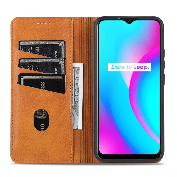 AZNS Stand Wallet Case Auto-absorbed Magnetic Leather Phone Shell for Realme C12/C15/C25/Narzo 30A - Blue