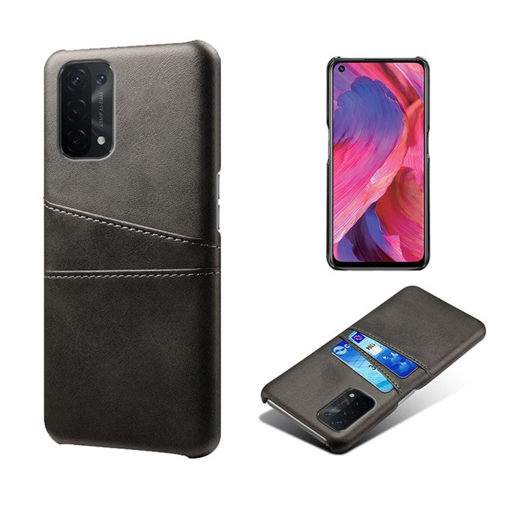 KSQ Double Card Slots PU Leather Coated PC Shell Cover Case for Oppo A74 5G / A54 5G / A93 5G - Black
