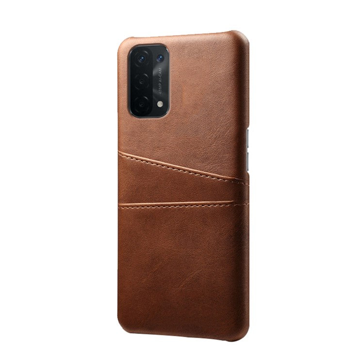 KSQ Double Card Slots PU Leather Coated PC Shell Cover Case for Oppo A74 5G / A54 5G / A93 5G - Brown
