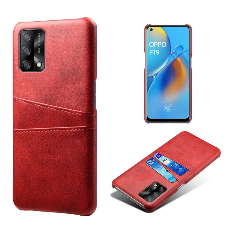 KSQ Double Card Slots PU Leather Coated PC Phone Cover Case for Oppo A74 4G / Oppo F19 - Red