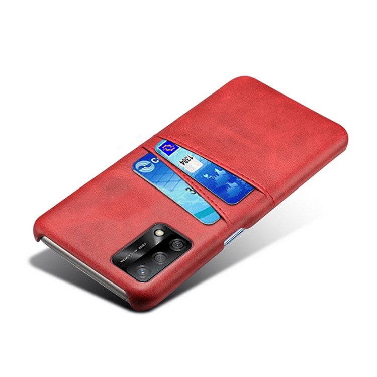 KSQ Double Card Slots PU Leather Coated PC Phone Cover Case for Oppo A74 4G / Oppo F19 - Red