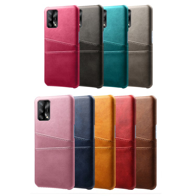 KSQ Double Card Slots PU Leather Coated PC Phone Cover Case for Oppo A74 4G / Oppo F19 - Red