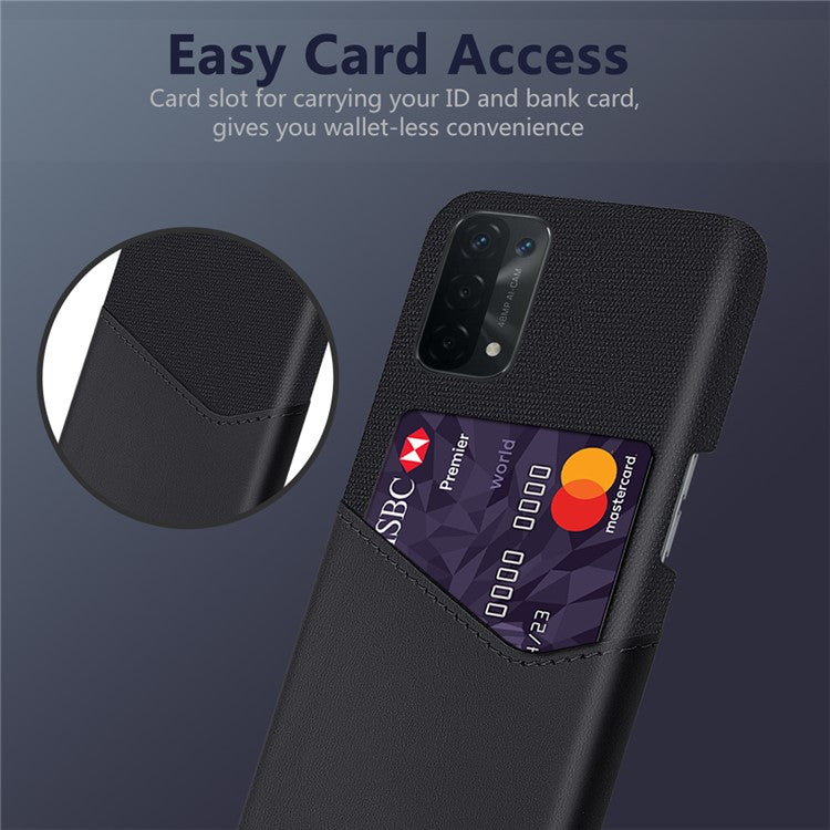 KSQ Cloth Texture Leather Coated Hard PC Back Cover with Card Holder for Oppo A74 5G/A54 5G/A93 5G - Black
