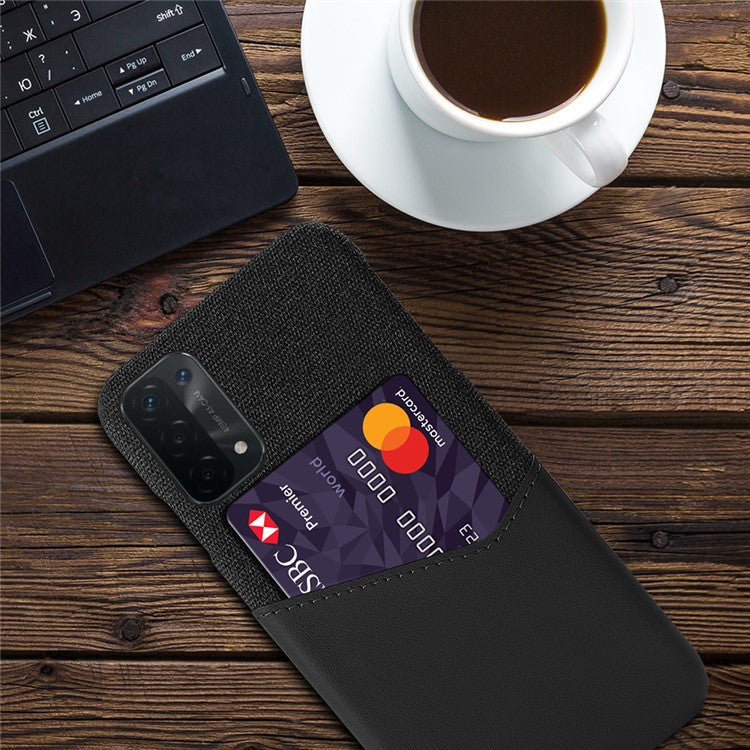 KSQ Cloth Texture Leather Coated Hard PC Back Cover with Card Holder for Oppo A74 5G/A54 5G/A93 5G - Black