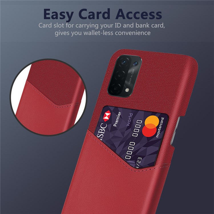 KSQ Cloth Texture Leather Coated Hard PC Back Cover with Card Holder for Oppo A74 5G/A54 5G/A93 5G - Red