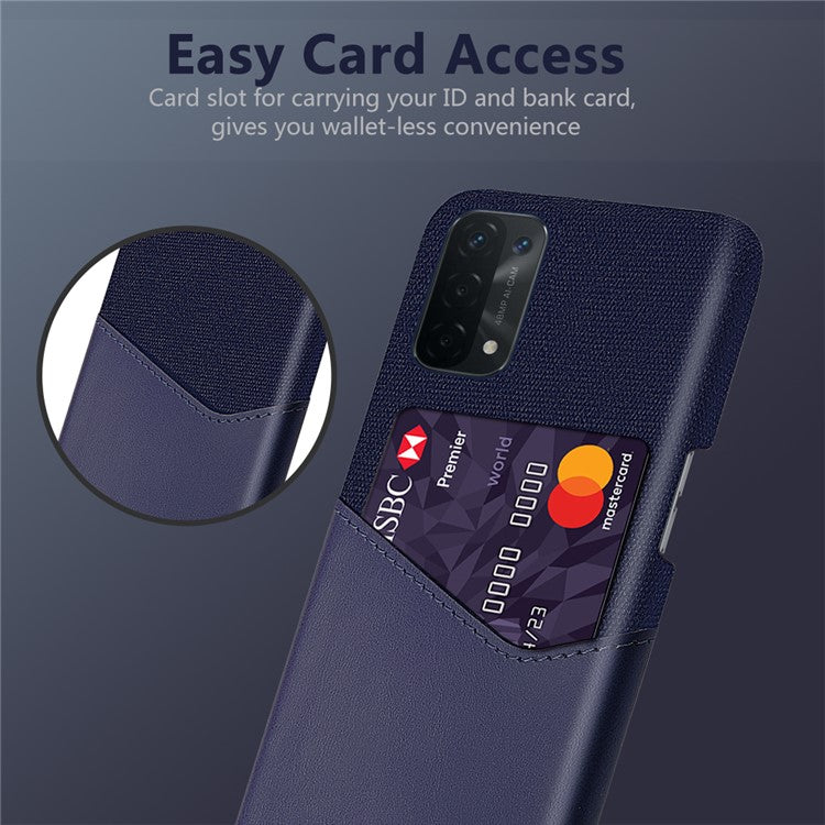 KSQ Cloth Texture Leather Coated Hard PC Back Cover with Card Holder for Oppo A74 5G/A54 5G/A93 5G - Blue