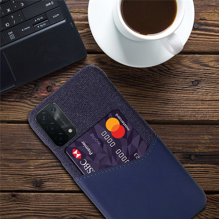 KSQ Cloth Texture Leather Coated Hard PC Back Cover with Card Holder for Oppo A74 5G/A54 5G/A93 5G - Blue