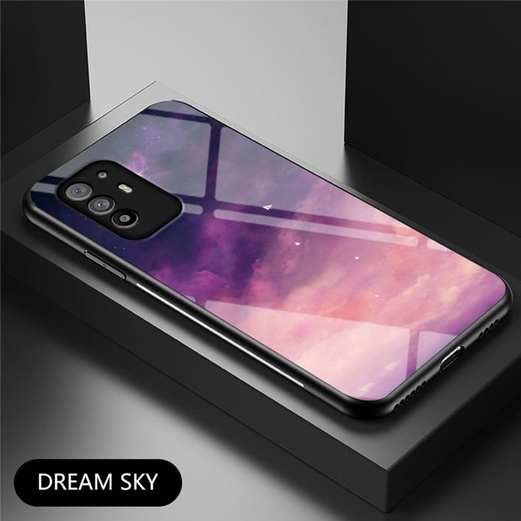 Starry Sky Pattern Anti-Scratch Tempered Glass Well-Protected Phone Hybrid Case Cover for Oppo A94 5G/Reno5 Z/F19 Pro+ 5G - Purple Sky