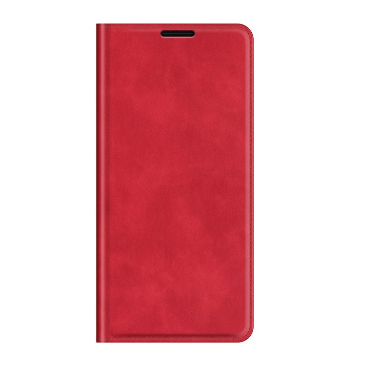 Skin-touch Leather Protective Cover Auto-Absorbed Case with Wallet Stand for Oppo F19/A74 4G - Red