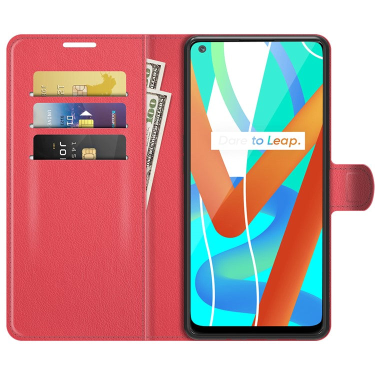 Leather Wallet Phone Case Litchi Texture Phone Cover with Stand for Realme 8 5G/V13 5G/Narzo 30 5G - Red