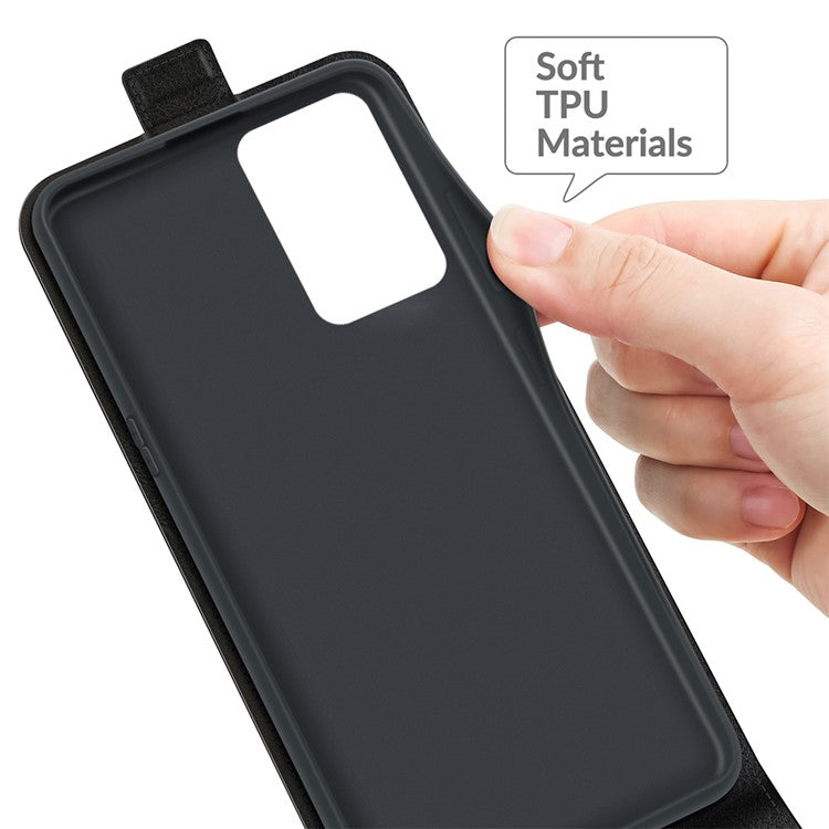 Card Holder Design Crazy Horse Texture Vertical Flip Leather Case for Realme 8 5G/V13 5G/Narzo 30 5G - Black