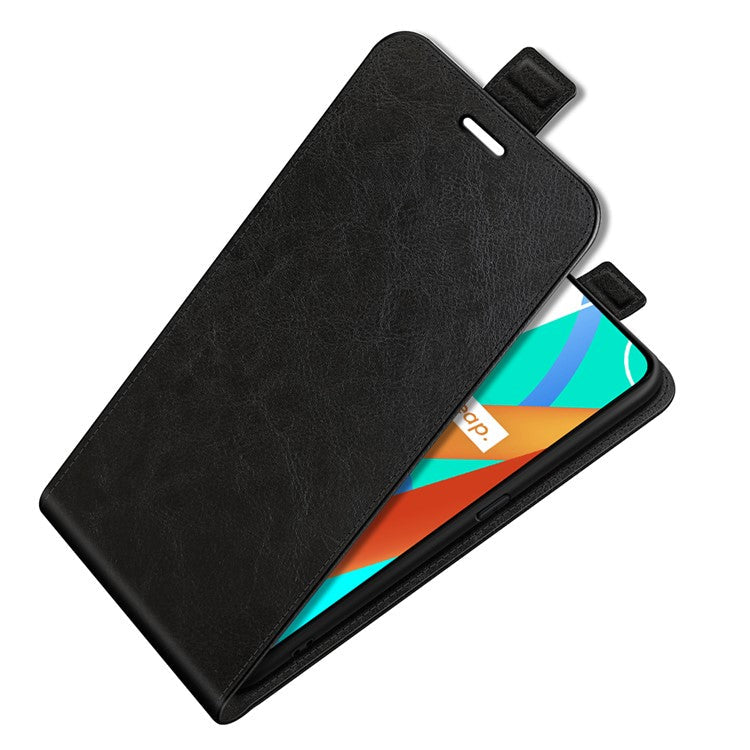 Card Holder Design Crazy Horse Texture Vertical Flip Leather Case for Realme 8 5G/V13 5G/Narzo 30 5G - Black