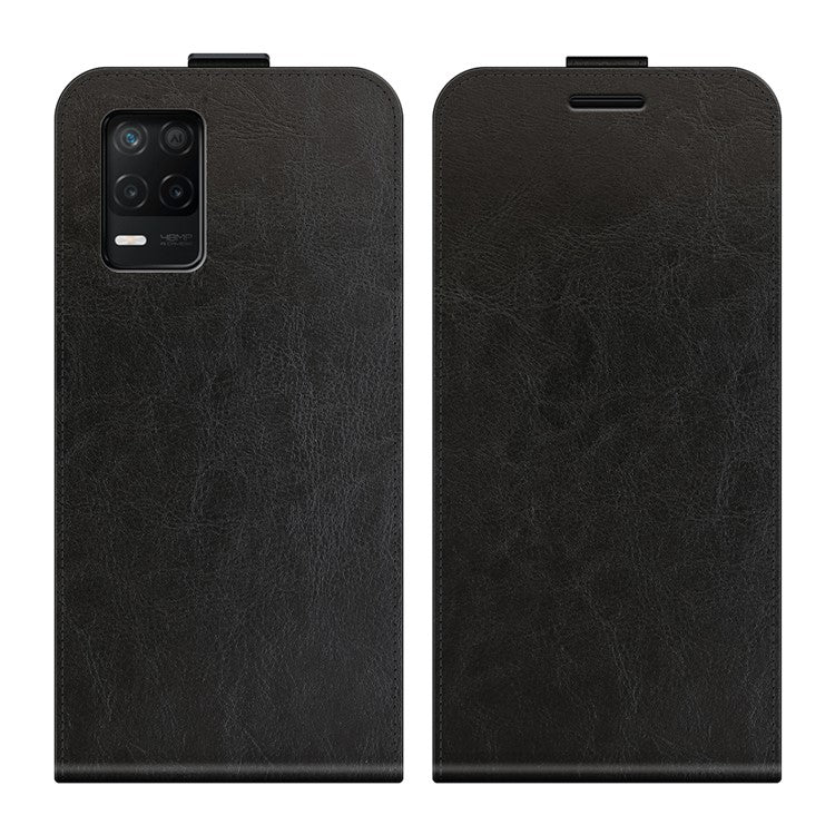 Card Holder Design Crazy Horse Texture Vertical Flip Leather Case for Realme 8 5G/V13 5G/Narzo 30 5G - Black