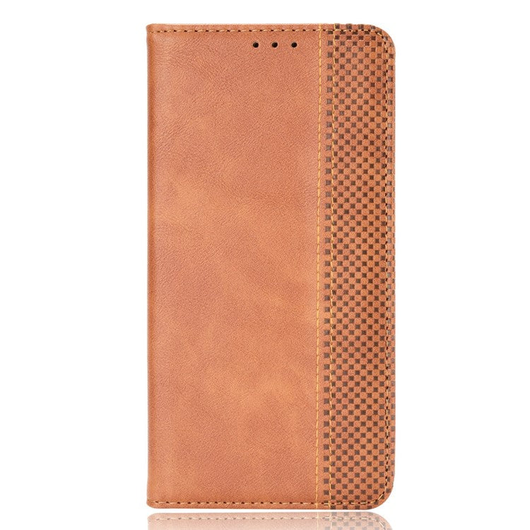 Wallet Stand Vintage Style Phone Case Magnetic Closure Leather Cover for Oppo F19/A74 4G - Brown