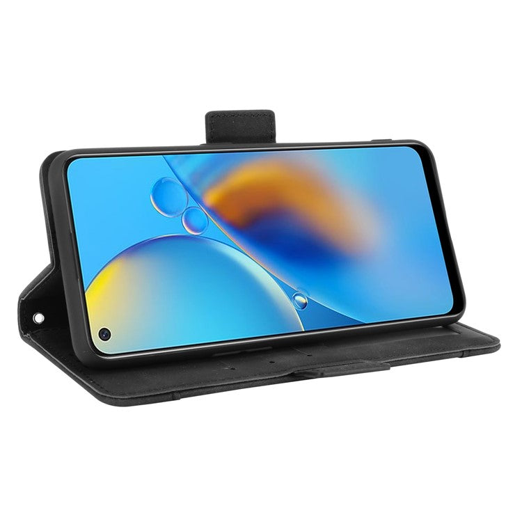 Multiple Card Slots Design Stand Leather Wallet Phone Case for Oppo A74 4G/F19 - Black