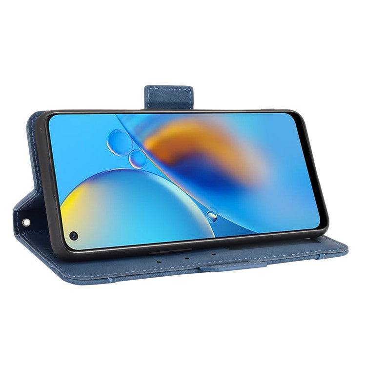 Multiple Card Slots Design Stand Leather Wallet Phone Case for Oppo A74 4G/F19 - Blue
