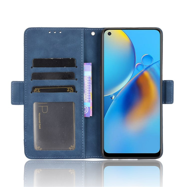 Multiple Card Slots Design Stand Leather Wallet Phone Case for Oppo A74 4G/F19 - Blue