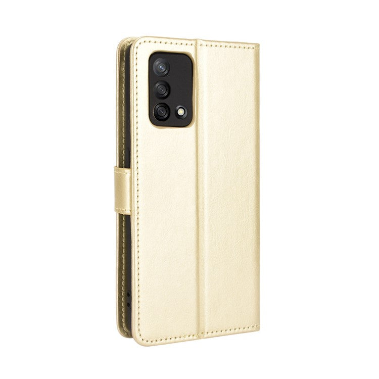 Wallet Design Crazy Horse Skin Leather Stand Shell with Strap for Oppo A74 4G / F19 - Gold