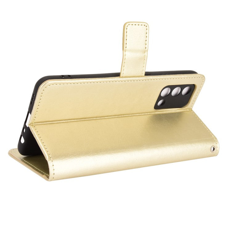 Wallet Design Crazy Horse Skin Leather Stand Shell with Strap for Oppo A74 4G / F19 - Gold