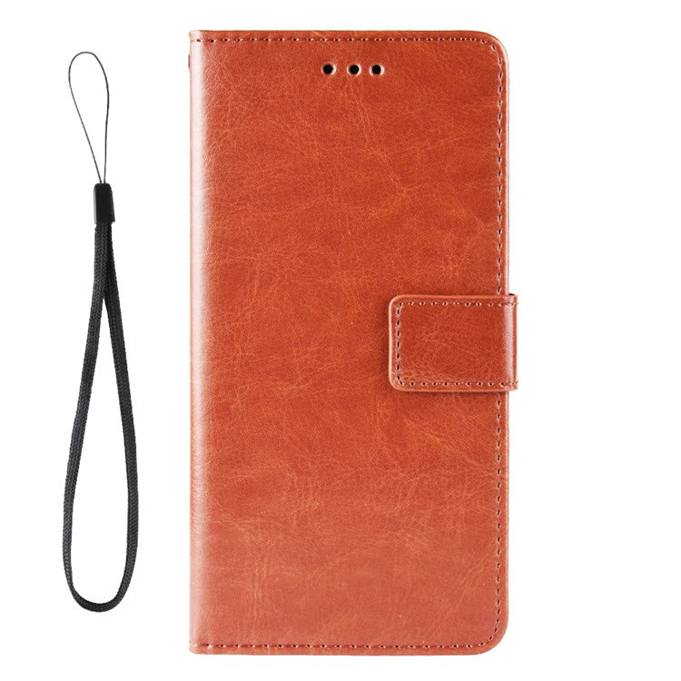 Wallet Design Crazy Horse Skin Leather Stand Shell with Strap for Oppo A74 4G / F19 - Brown