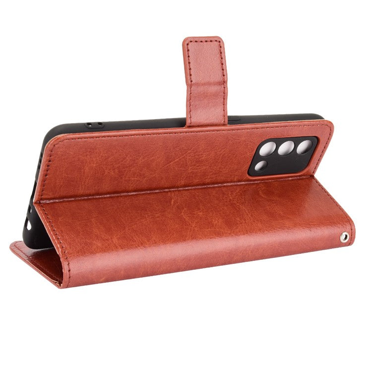 Wallet Design Crazy Horse Skin Leather Stand Shell with Strap for Oppo A74 4G / F19 - Brown
