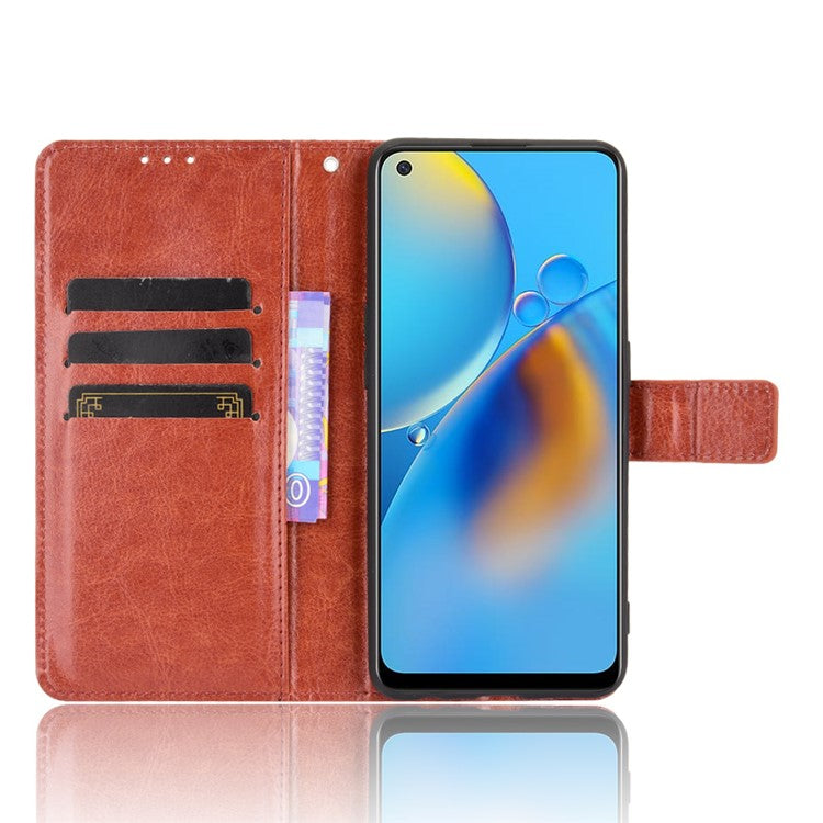 Wallet Design Crazy Horse Skin Leather Stand Shell with Strap for Oppo A74 4G / F19 - Brown