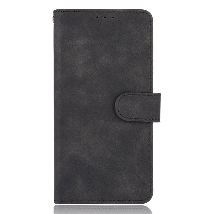 Skin-touch Feeling Leather Wallet Stand Flip Case Protective Phone Shell Cover for Oppo F19/A74 4G - Black