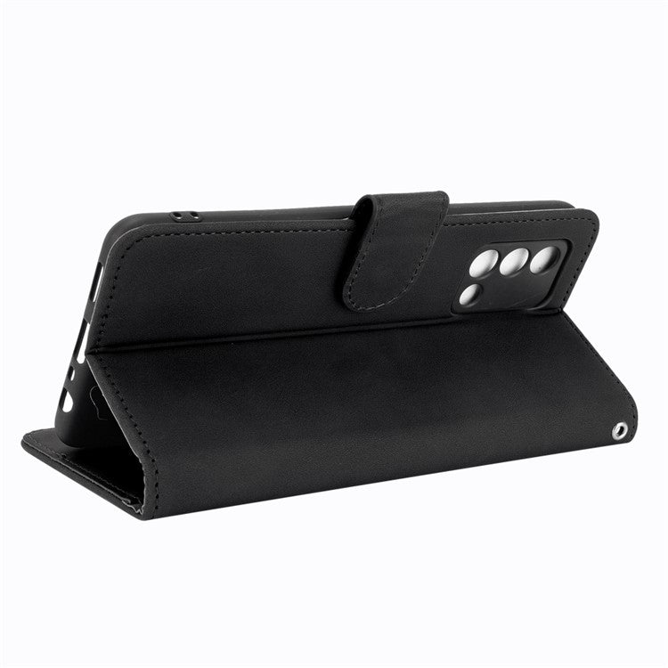Skin-touch Feeling Leather Wallet Stand Flip Case Protective Phone Shell Cover for Oppo F19/A74 4G - Black
