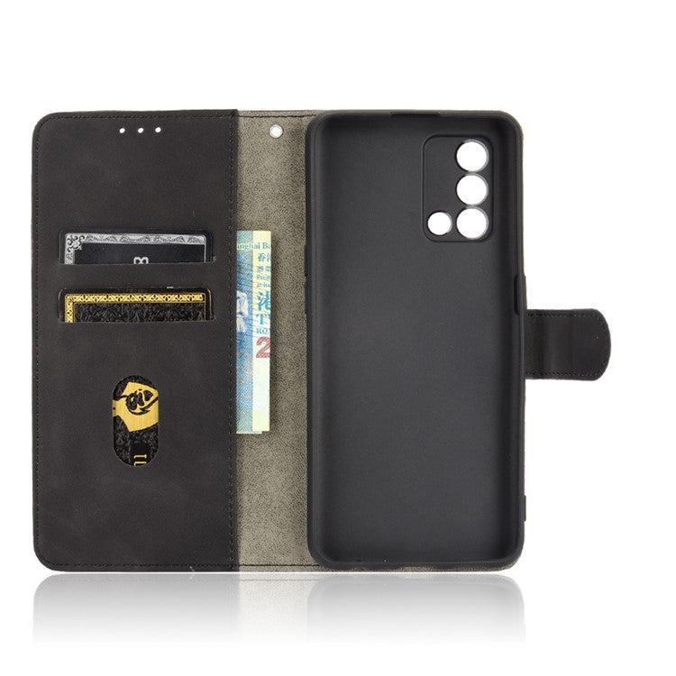 Skin-touch Feeling Leather Wallet Stand Flip Case Protective Phone Shell Cover for Oppo F19/A74 4G - Black