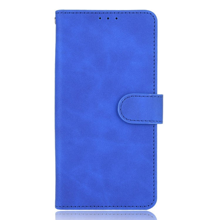 Skin-touch Feeling Leather Wallet Stand Flip Case Protective Phone Shell Cover for Oppo F19/A74 4G - Blue