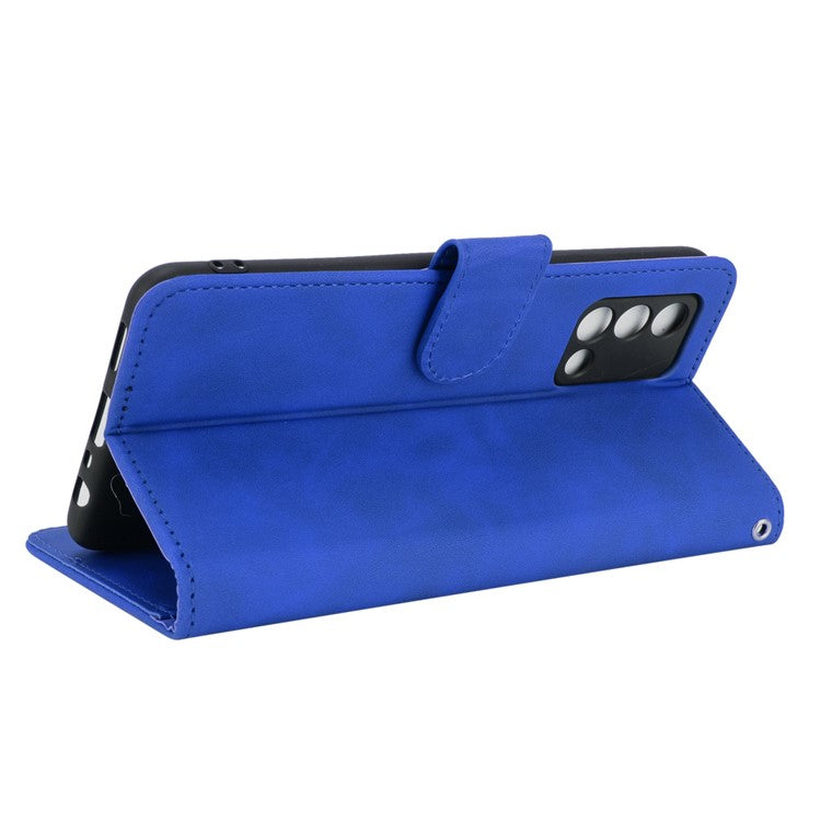 Skin-touch Feeling Leather Wallet Stand Flip Case Protective Phone Shell Cover for Oppo F19/A74 4G - Blue