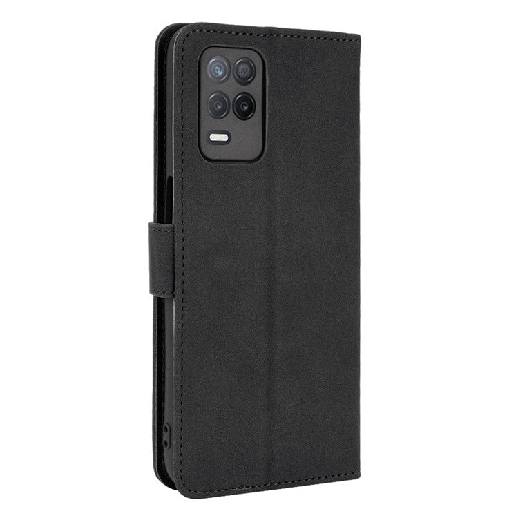 Skin-Touch Wallet Leather Stand Folio Flip Phone Case for Realme 8 5G/V13 5G/Narzo 30 5G/Q3 5G/Q3i 5G - Black